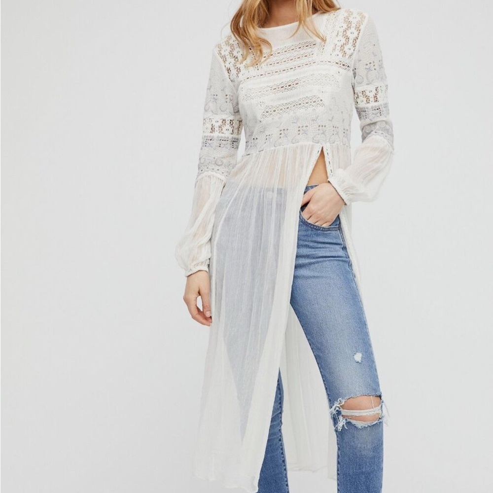 Free People Sweet Sunny Day Tunic Lace Embroidered Women Victorian gauze S